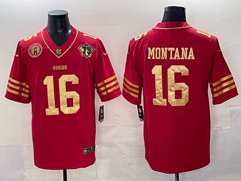 Men San Francisco 49ers #16 Montana Red 75th Nike Limited NFL 2025 Jersey style 09
